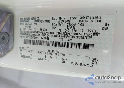 2017 Ford Escape S from USA, damaged, VIN 1FMCU0F70HUA40018